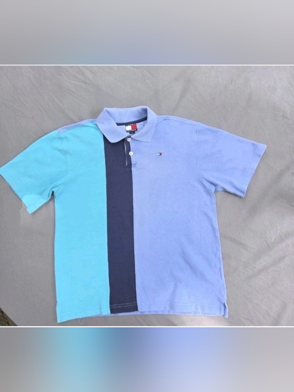 Tommy Hilfiger Mens Colorblock Short Sleeve Polo Vertical Stripe Logo